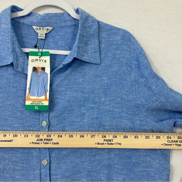 New Orvis Light Blue Linen Blend Long Sleeve Button Down size XL - Picture 6 of 11